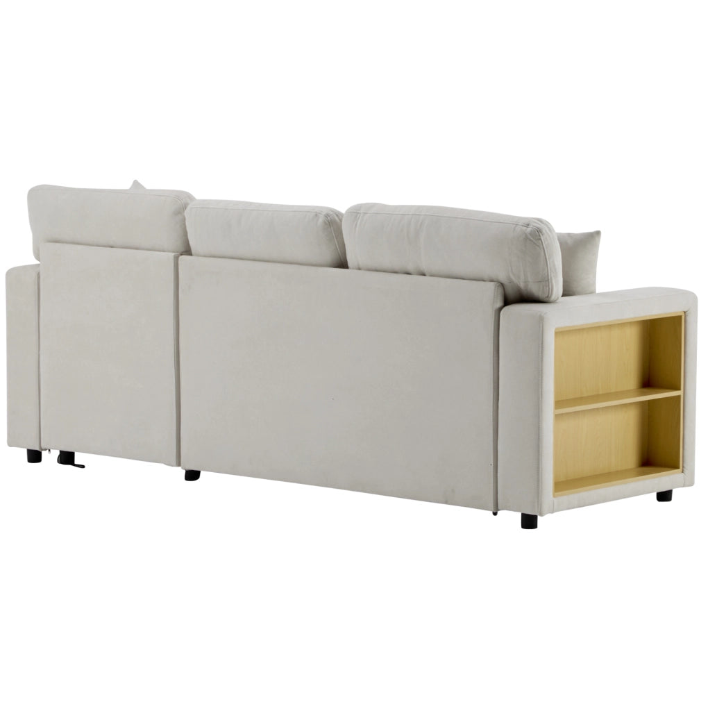 Divano letto 3 posti reversibile con USB; contenitore; 3 cuscini; MDF; beige