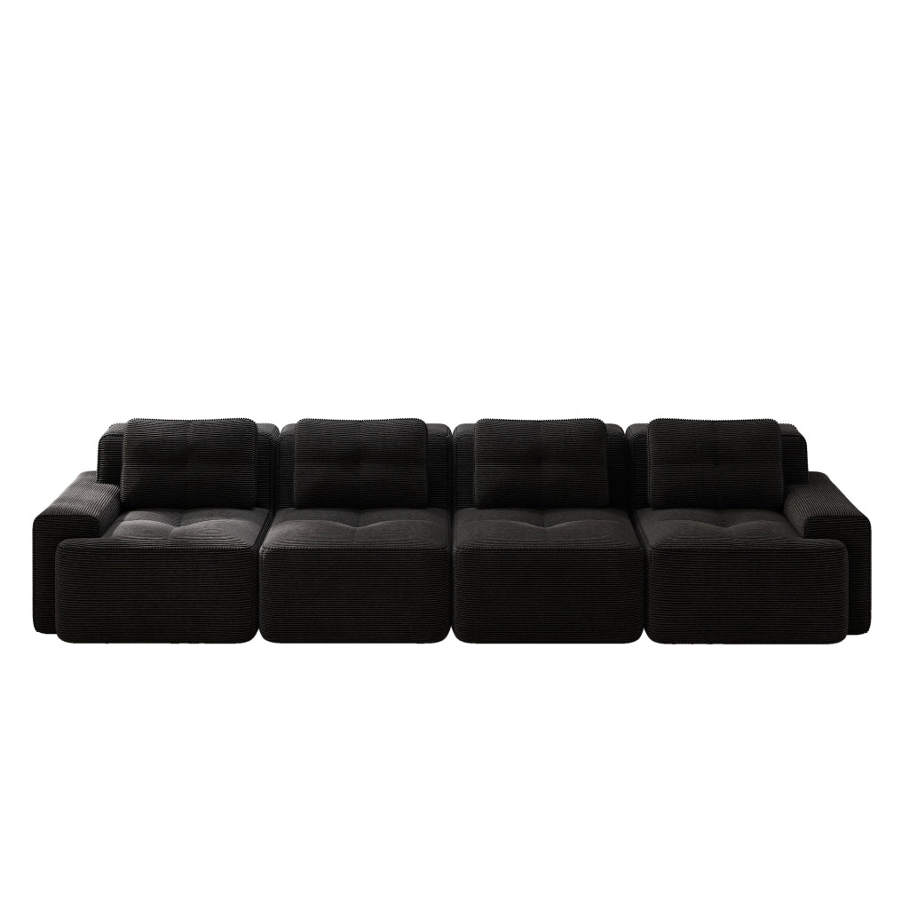 Divano modulare senza montaggio 382x104x69 cm in velluto a coste nero con seduta profonda