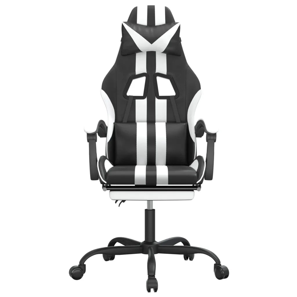 Sedia da Gaming | Sedia da e-sports Girevole Poggiapiedi Nero e Bianco Similpelle