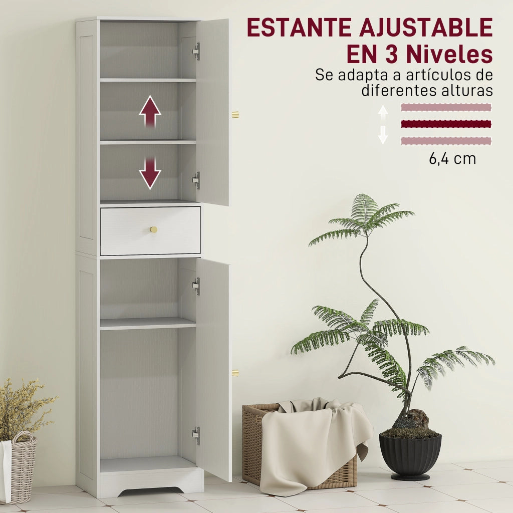 Mobile Alto da Bagno Stretto con 2 Ante Cassetto e Ripiani Regolabili ¨C Xylo ¨C Bianco 40x29,5x170 cm
