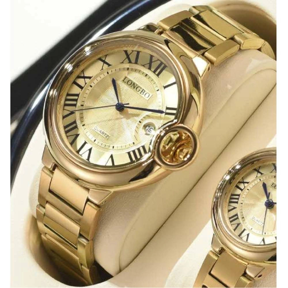 Trade Shop - Orologio Da Polso Uomo Donna Longbo 80771 Quarzo Calendario Impermeabile Dorato -   -uomo    -