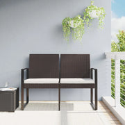 Panca da Giardino a 2 Posti-Sgabello-Panca da esterno con Cuscini in Rattan PP Marrone