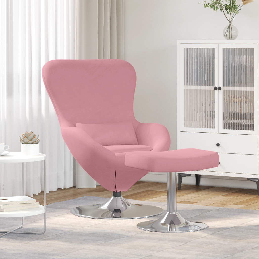 Sedia a uovo  con poggiapiedi in velluto rosa