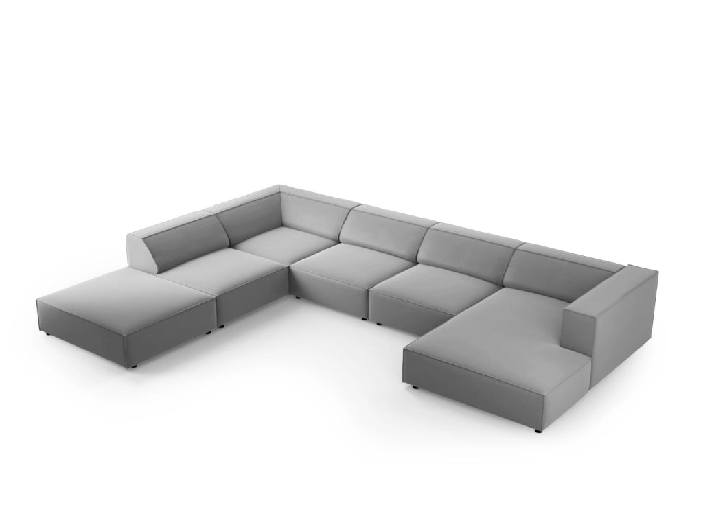 Cosmopolitan Design - Divano panoramico sinistro "Arendal" 7 posti in velluto grigio chiaro 