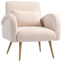 Poltrona per Salotto Moderna in Tessuto Teddy con Cuscino Lombare Sfoderabile, 77x77x83 cm, Beige