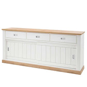 Credenza Soggiorno 3 Cassetti 2 Ante Scorrevoli 4 Ripiani Interni Mobile Madia Buffet Dispensa Cucina Zona Living Design Classico Moderno 220 x 50 x 95 Cm Bianco E Rovere