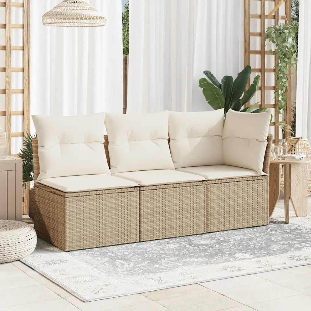 Divano Angolare da Giardino con Cuscini-Sofa da Giardino-Divanetto da esterno Beige in Polyrattan 720055