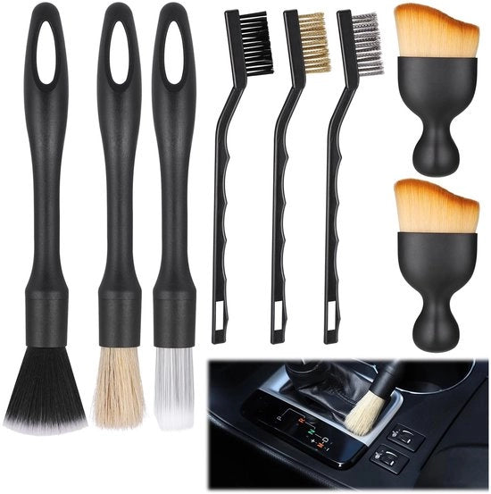 Set di pennelli di pulizia autodetailing, 8 pezzi, pennelli di pulizia per pulire ruote, motori, interni dell'auto e ventilatori.