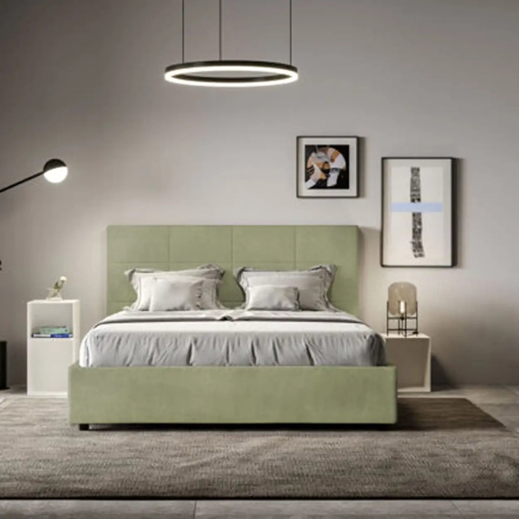 Letto matrimoniale con rete imbottito 160x190 microfibra tè verde Mika