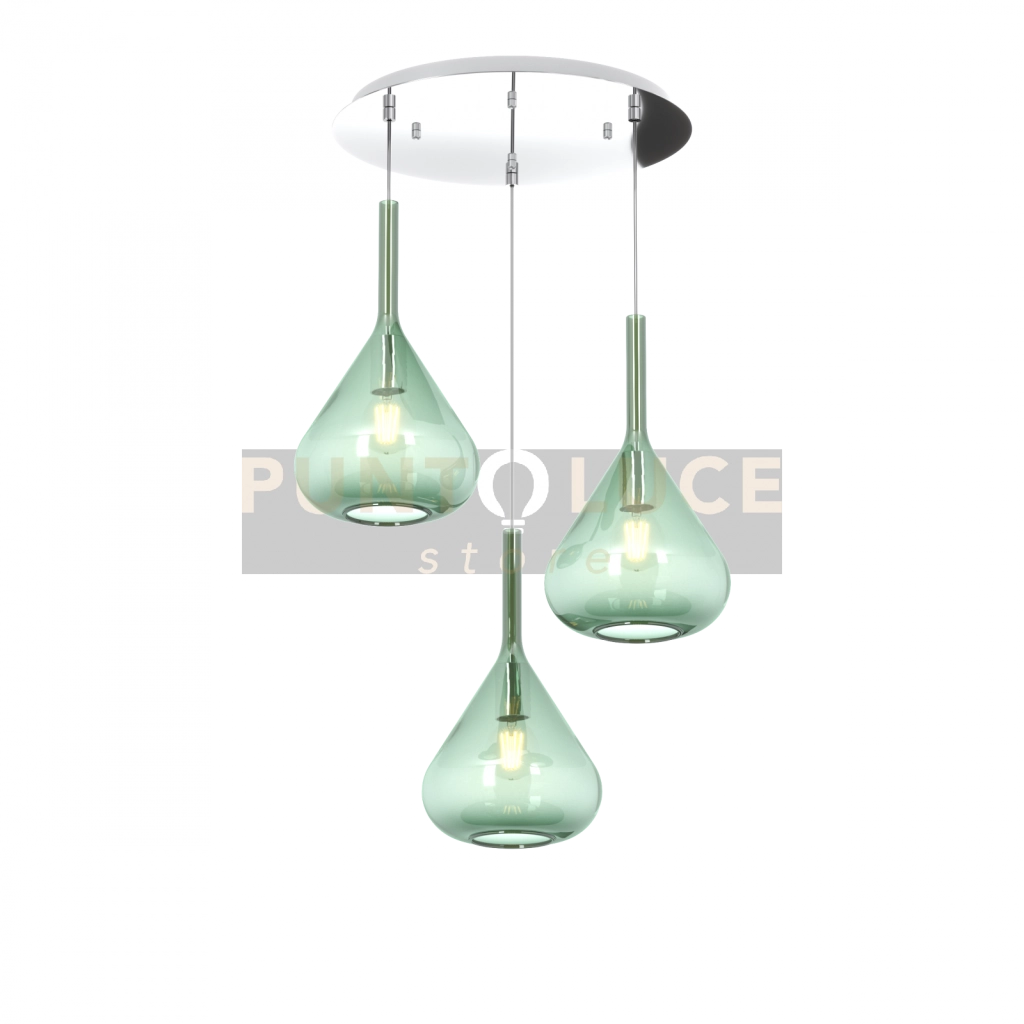SOSPENSIONE CROMO 3 LUCI TONDA VETRI VERDE 1177CR-S3 T-VE