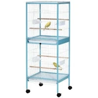 Gabbia per Uccelli 2 in 1 Voliera da Interni con 4 Ruote e Vassoi Estraibili, 51.5x50x140cm