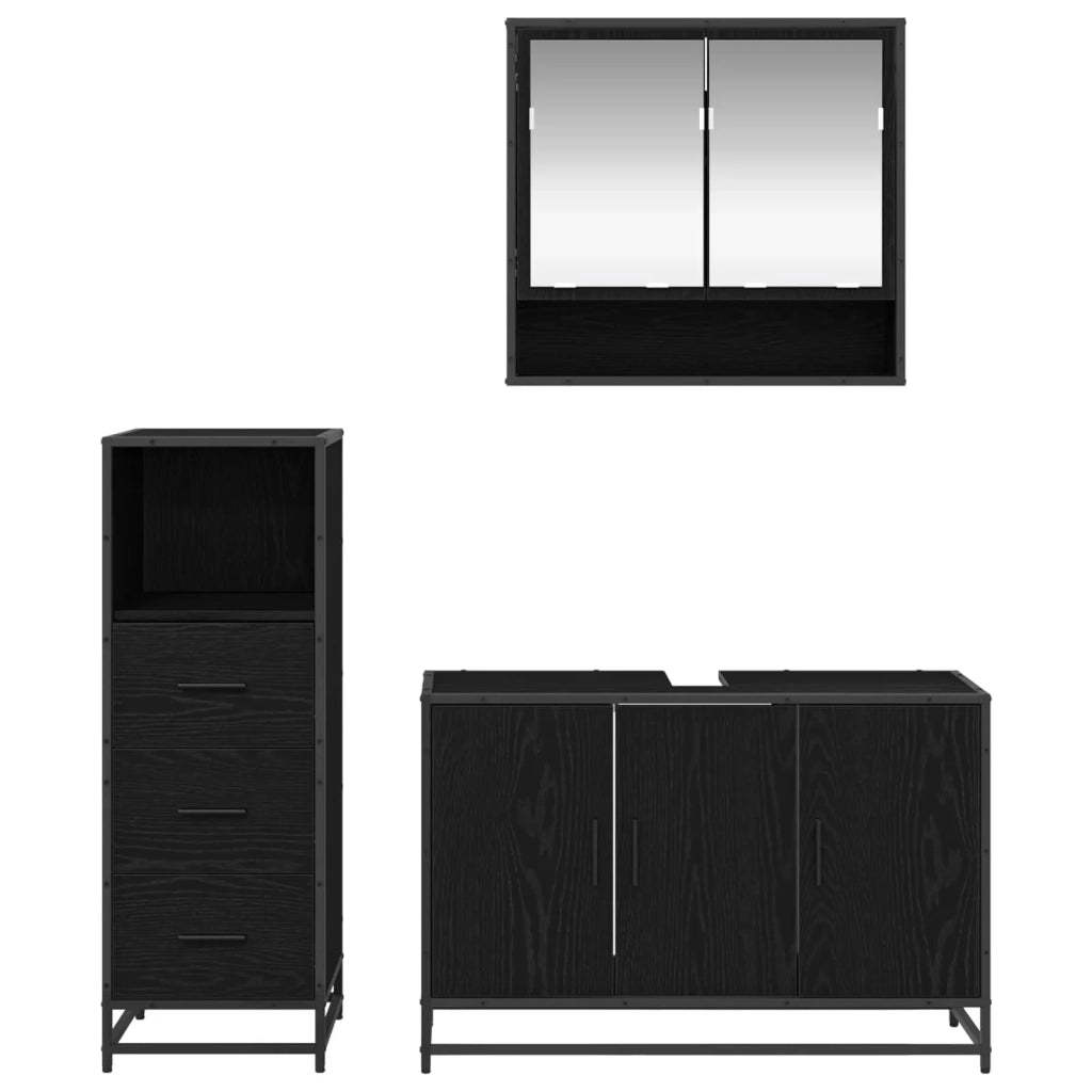 Set di mobili per il bagno 3 pcs Rovere Nero Legno multistrato