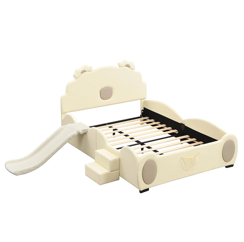 Letto per bambini 140x200 cm con scivolo e scala; PU; beige