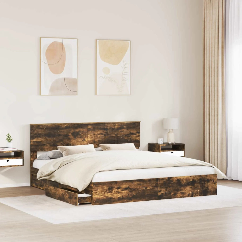 Letto con Contenitore con testiera Rovere fumé 180 x 200 cm