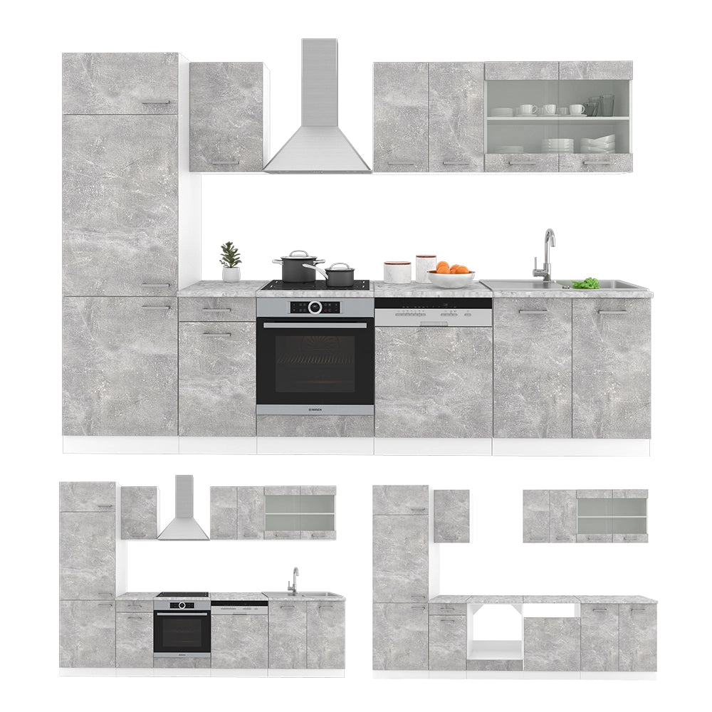 Vicco Cucina componibile Cemento/Bianco 300 cm , PL Antracite