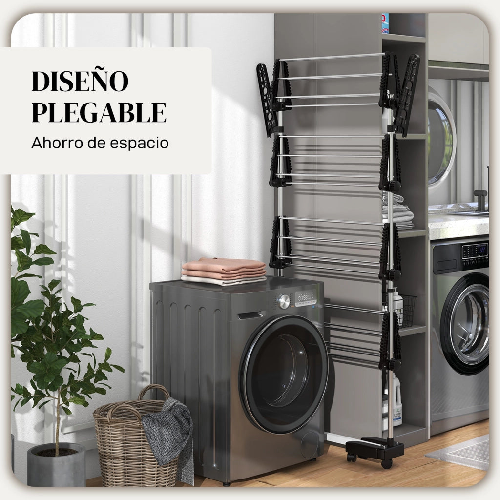 Asciugatoio Verticale 4 Livelli con Rotelle ¨C Zephmum ¨C Nero e Argento