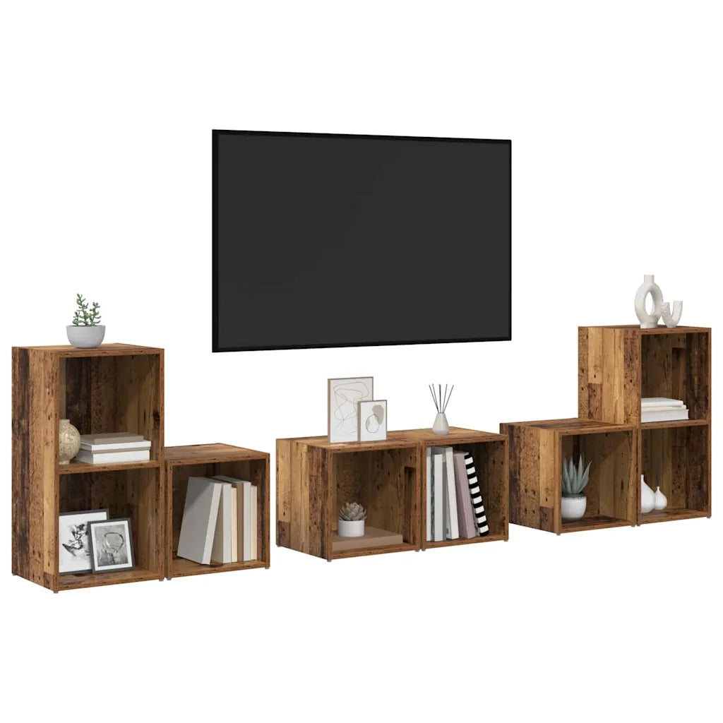 Set mobile TV 6 pz-Set di 6 Credenza per TV Legno vecchio Legno multistrato 228060