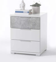 Cassettiere moderna a 3 ante con finitura in cemento bianco, 46 x 61 x 42 cm