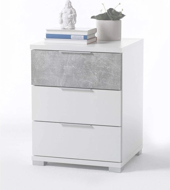 Cassettiere moderna a 3 ante con finitura in cemento bianco, 46 x 61 x 42 cm