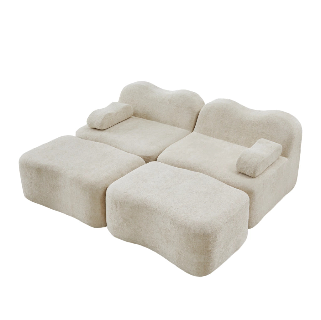 Divano modulare angolare in velluto beige 192x167x70 cm con seduta profonda