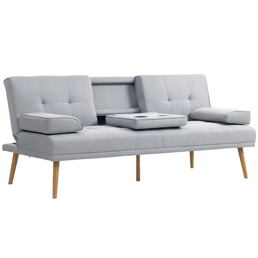 Divano letto 3 posti imbottito con schienale regolabile e portaoggetti ¨C zephmum ¨C tessuto grigio chiaro 200x90x80 cm