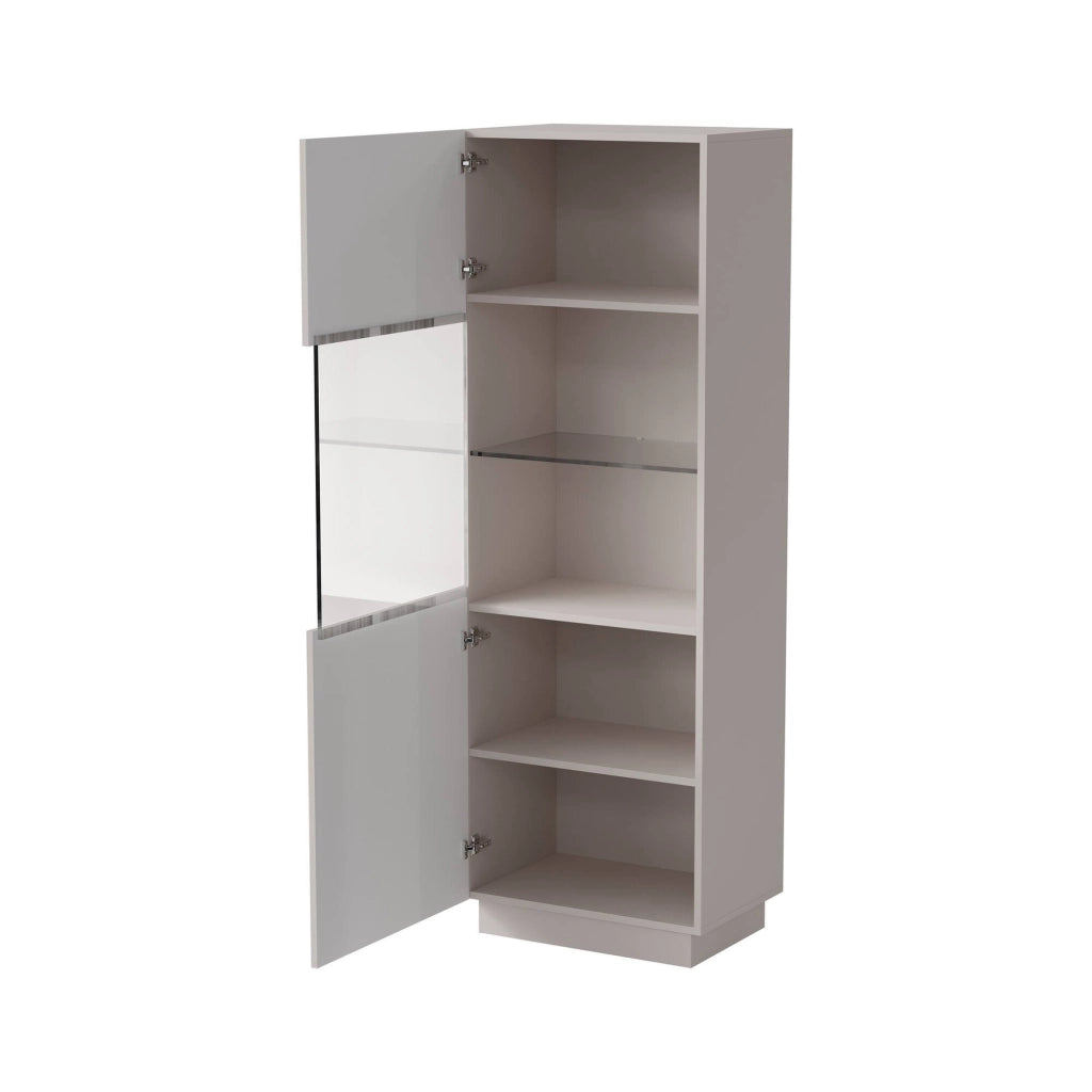 Vetrina Vado, Vetrinetta da soggiorno con anta e dettaglio in vetro, Finitura con effetto cannettato, 60x40 h178 cm, Beige