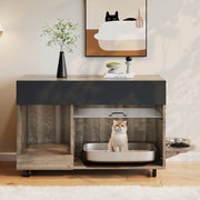 Mobiletto per Lettiera Gatto con Ciotole ¨C MINIMAL ¨C Legno, Rovere/Antracite, 100x45.5x67