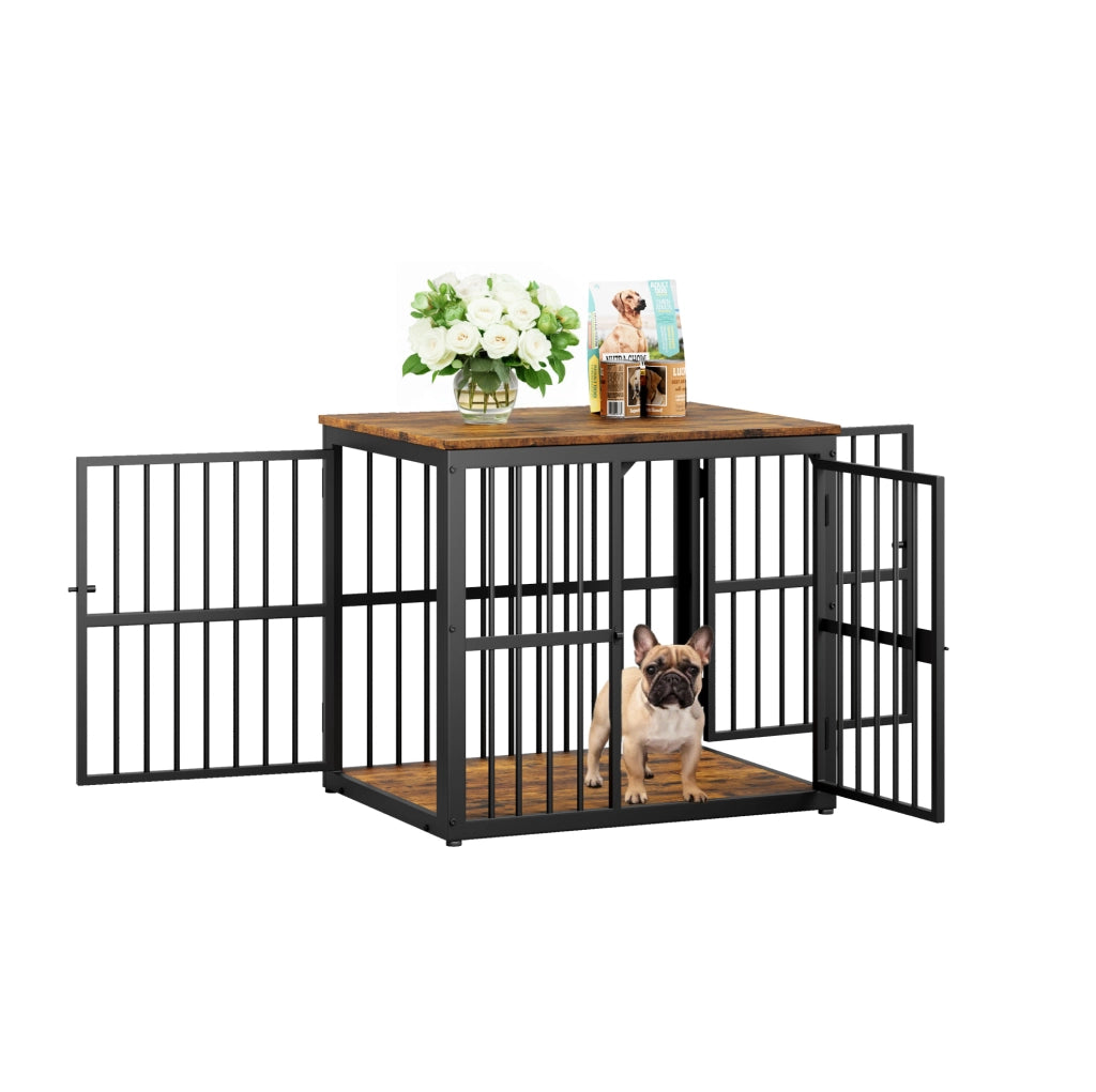 Gabbia per Cani Mobile 68,4×53×61 cm con 3 Porte, Tavolino Nero e Marrone