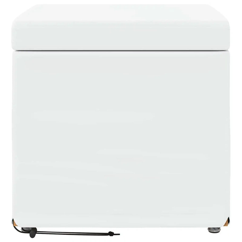 Pouf Bianco Pelle Sintetica e Legno Ingegnerizzato