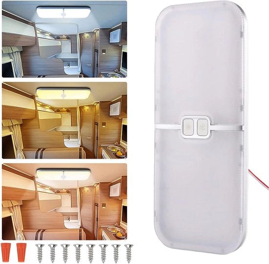 Lampada LED 12V per camper con 204 LED, 15W, illuminazione del tetto regolabile a memoria, colore bianco giallo caldo, universale per auto, furgoni, caravan e barche.