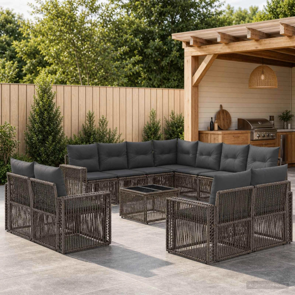 Set Divano da Giardino 12 pz Grigio e Grigio Scuro polyrattan 3435296