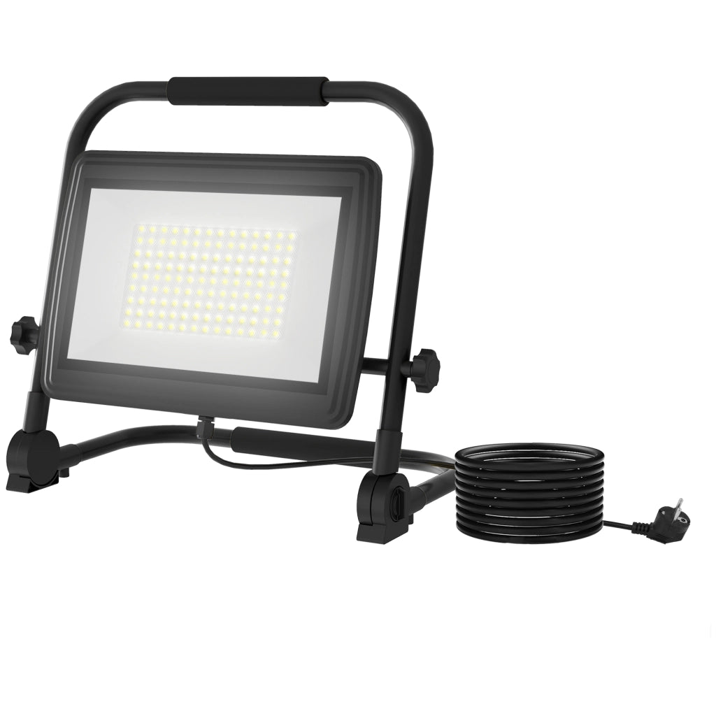 Faretto LED da Lavoro da 6500K con Testa Girevole e Supporto Regolabile, in Alluminio e Metallo, 35x20x32 cm, Nero