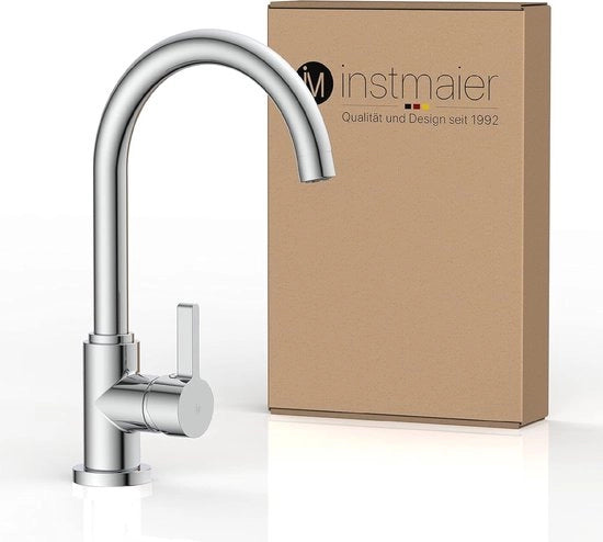 Cranio da cucina a bassa pressione con alto getto | 360° giratorio a unico maniglione | Cranio miscelatore per lavandino con boiler | Finestra in acciaio inox