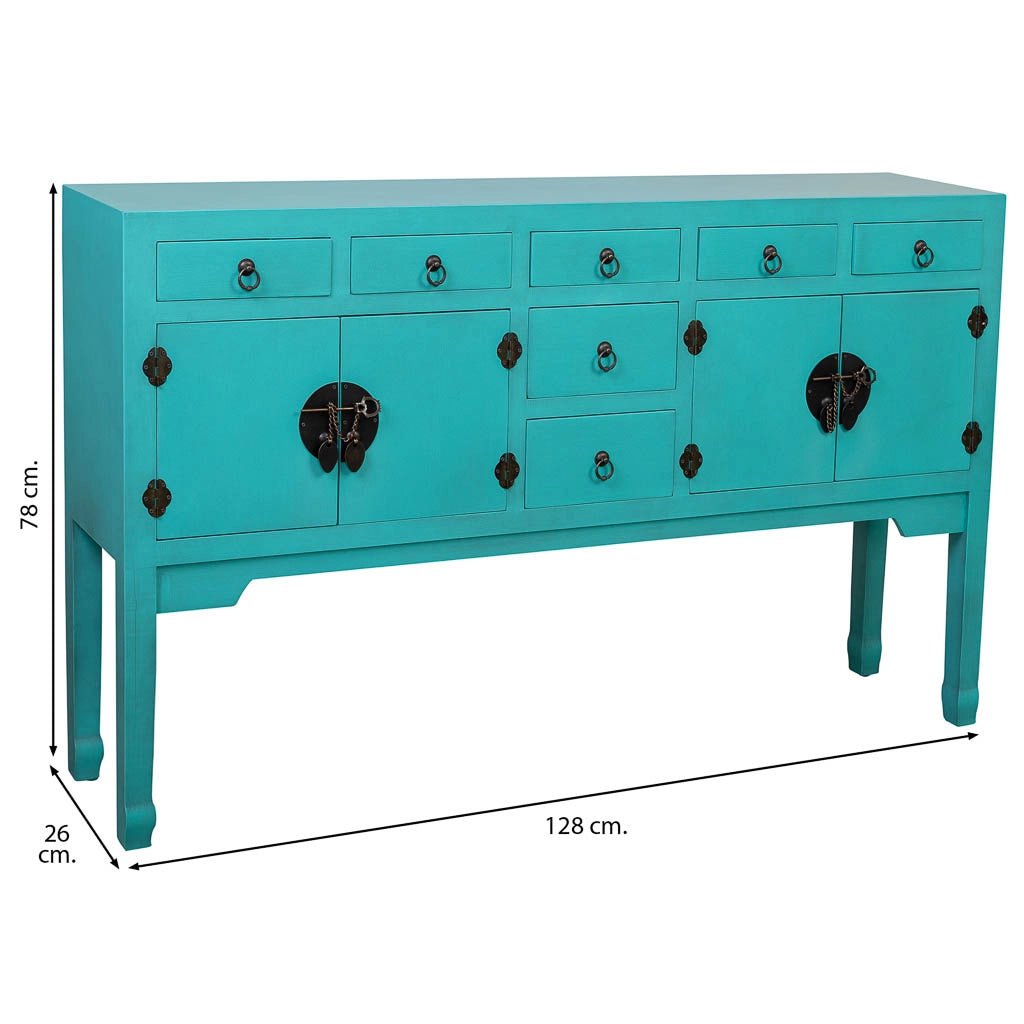 Credenza in legno con 7 cassetti e 2 porte 128x26x78h cm