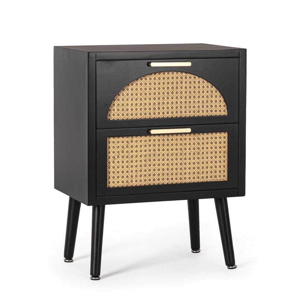 Cassettiera 2 Cassetti Legno Nero Boho da Interno - JOSIE