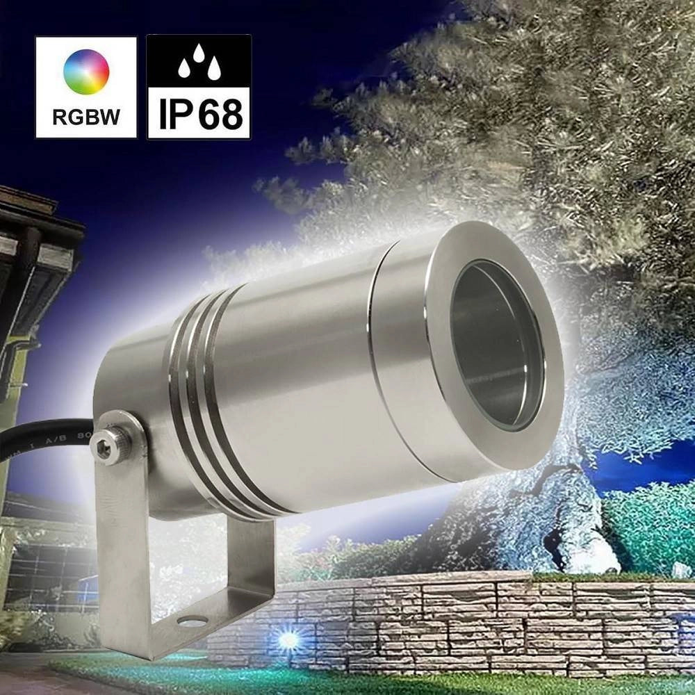 Trade Shop - Mini Faretto Led 24v Ip68 Rgb 4000k Staffa Orientabile 8w Dmx Rgbw Luce Giardino -