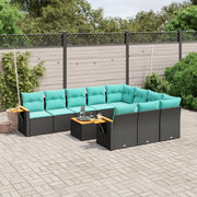 Set Divani da Giardino 11 pz con Cuscini in Polyrattan Nero