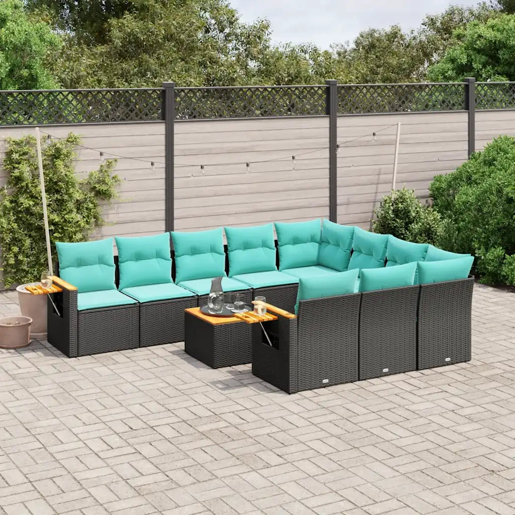 Set Divani da Giardino 11 pz con Cuscini in Polyrattan Nero