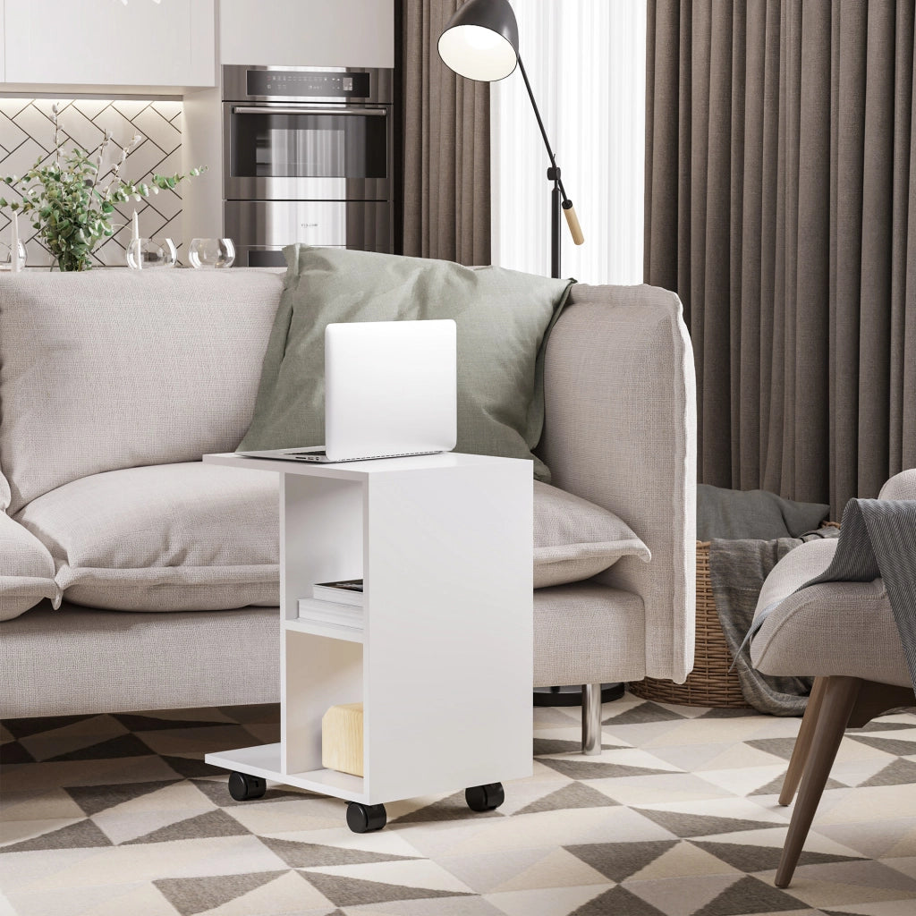 Tavolino da salotto con ruote e ripiani aperti ¨C Zephmum ¨C 45x35x58 cm Bianco