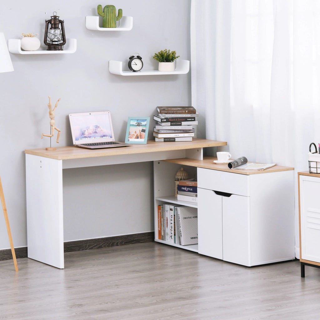 Scrivania Angolare con Libreria ¨C zephmum ¨C Legno e Bianco 140x117x76 cm