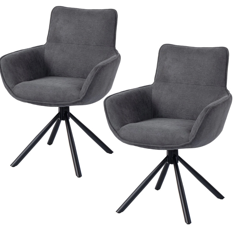 Set di 2 sedie da pranzo girevoli con braccioli in metallo grigio scuro