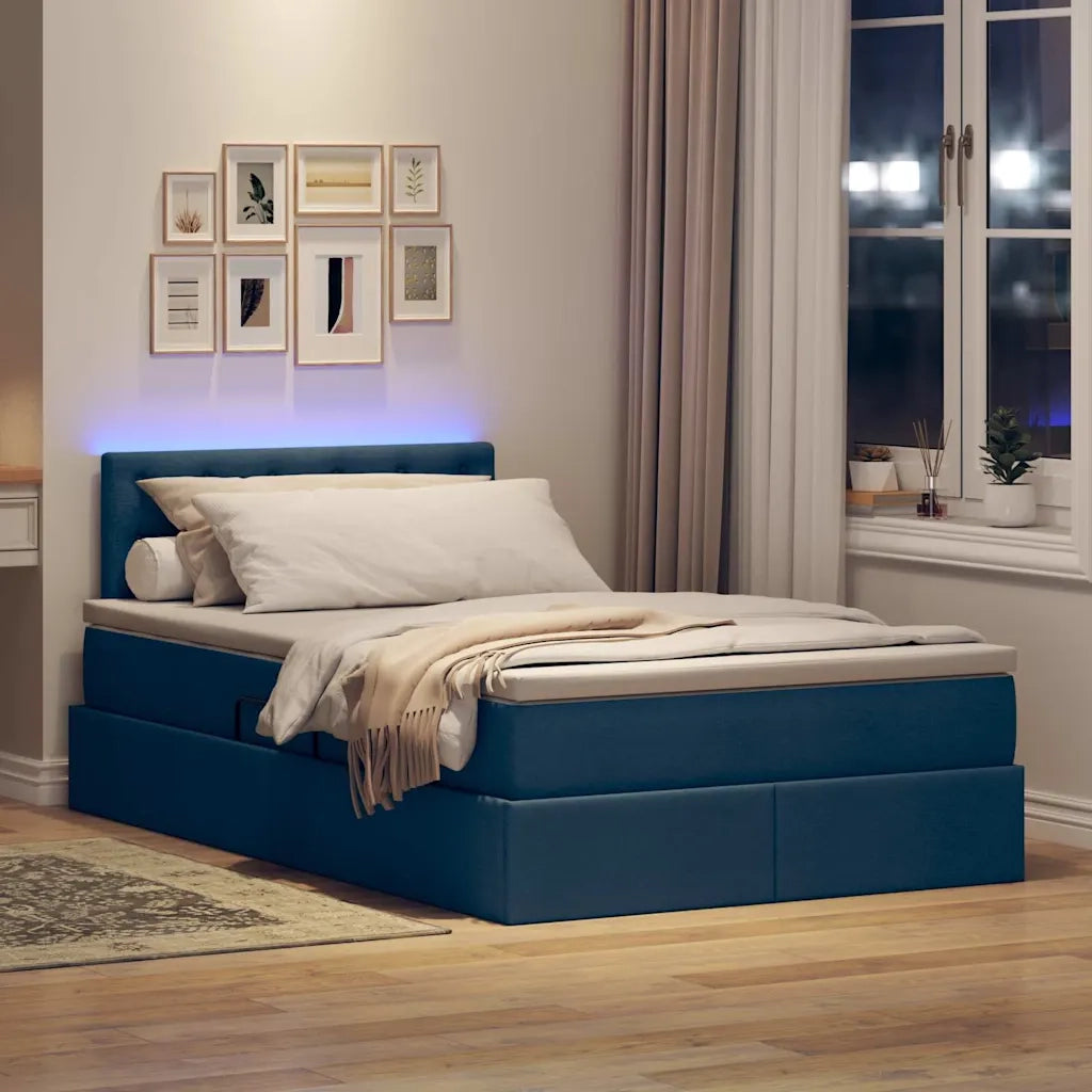 Letto con contenitore e LED con led Blu 120 x 200 cm Tessuto 3371267