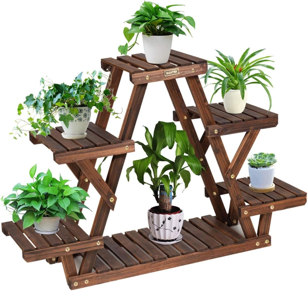 GIANTEX Scaffale Portapiante, Supporto per Fiori a 6 Ripiani in Legno, con Design Multifunzionale per Piante Libri e Decorazioni, da Esterno e Interno, Come Giardino, Balcone, Salotto (99x25x64,5cm)