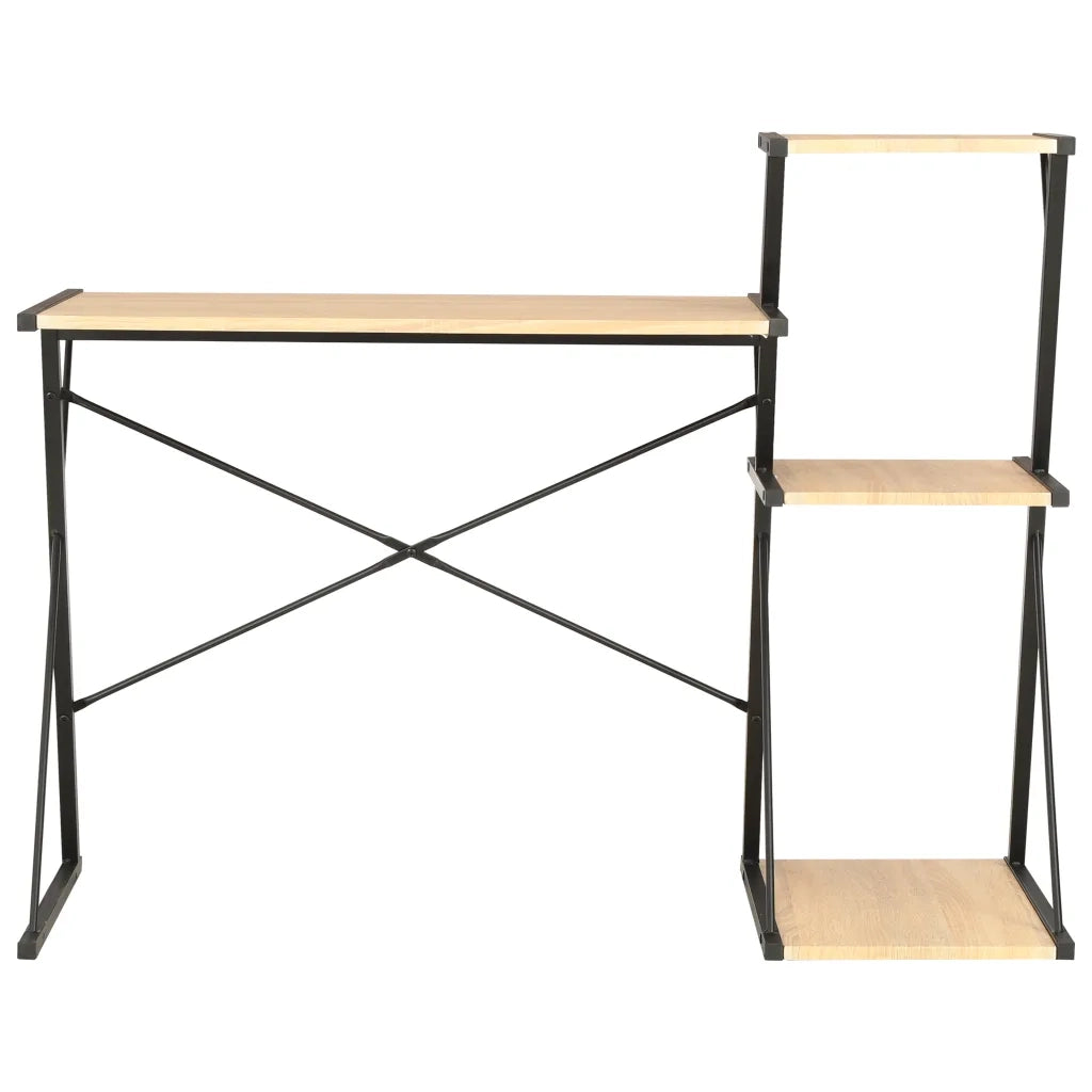 Scrivania | Tavolo da Ufficio con Ripiano Nera e Rovere 116x50x93 cm