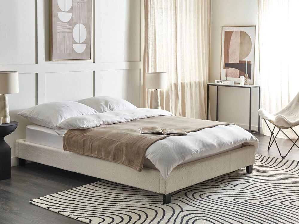 Letto matrimoniale 140 x 200 cm Rete a doghe in bouclé beige chiaro senza testiera