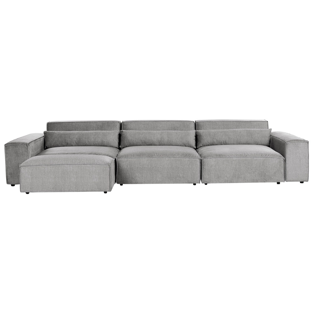 Divano modulare a 3 posti con ottomana Divano componibile in tessuto grigio con gambe nere Soggiorno moderno