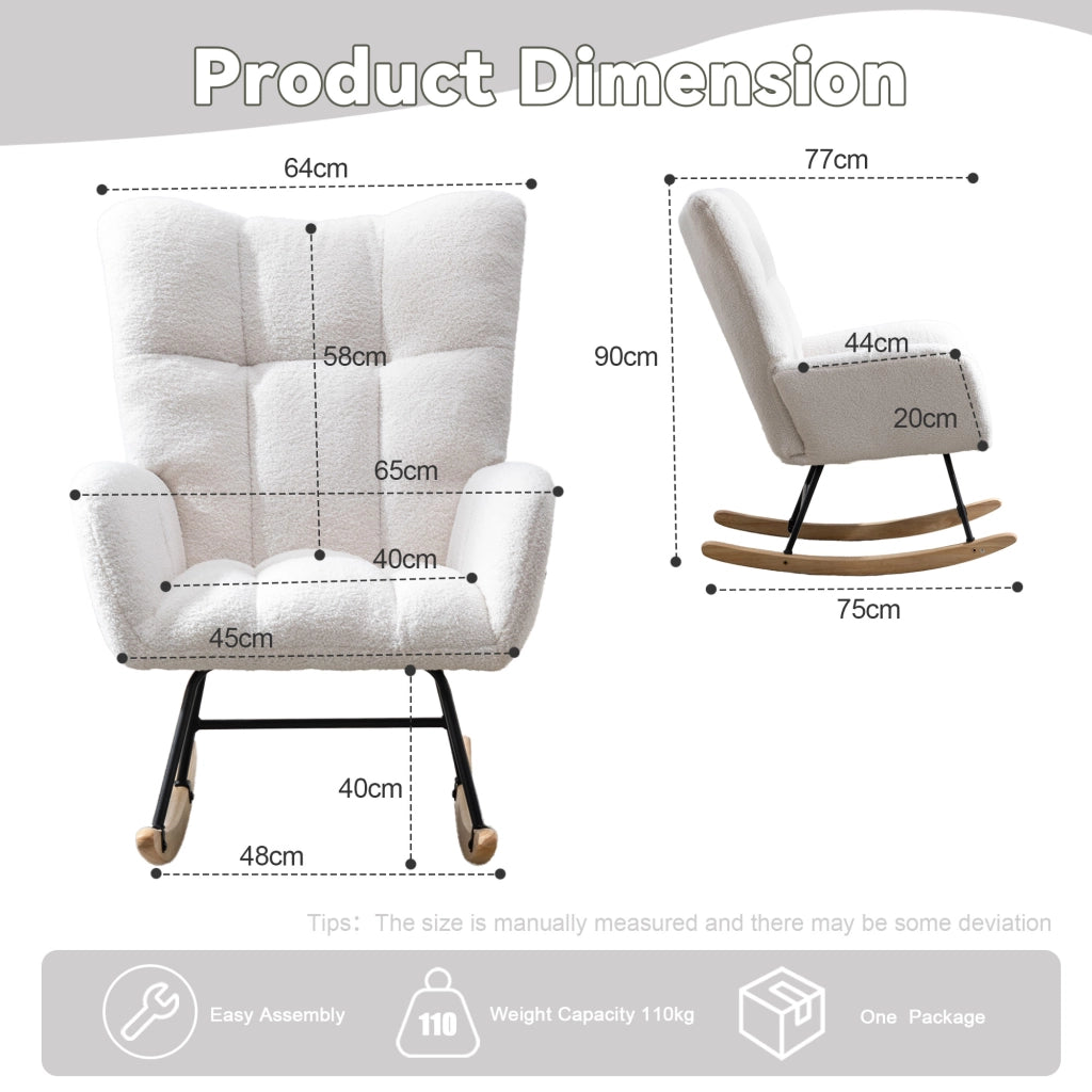 Sedia a dondolo ergonomica in teddy bianco