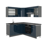 Cucina ad angolo Fame-Line Blu scuro lucido/Antracite 190 x 60 cm, PL Antracite Vicco