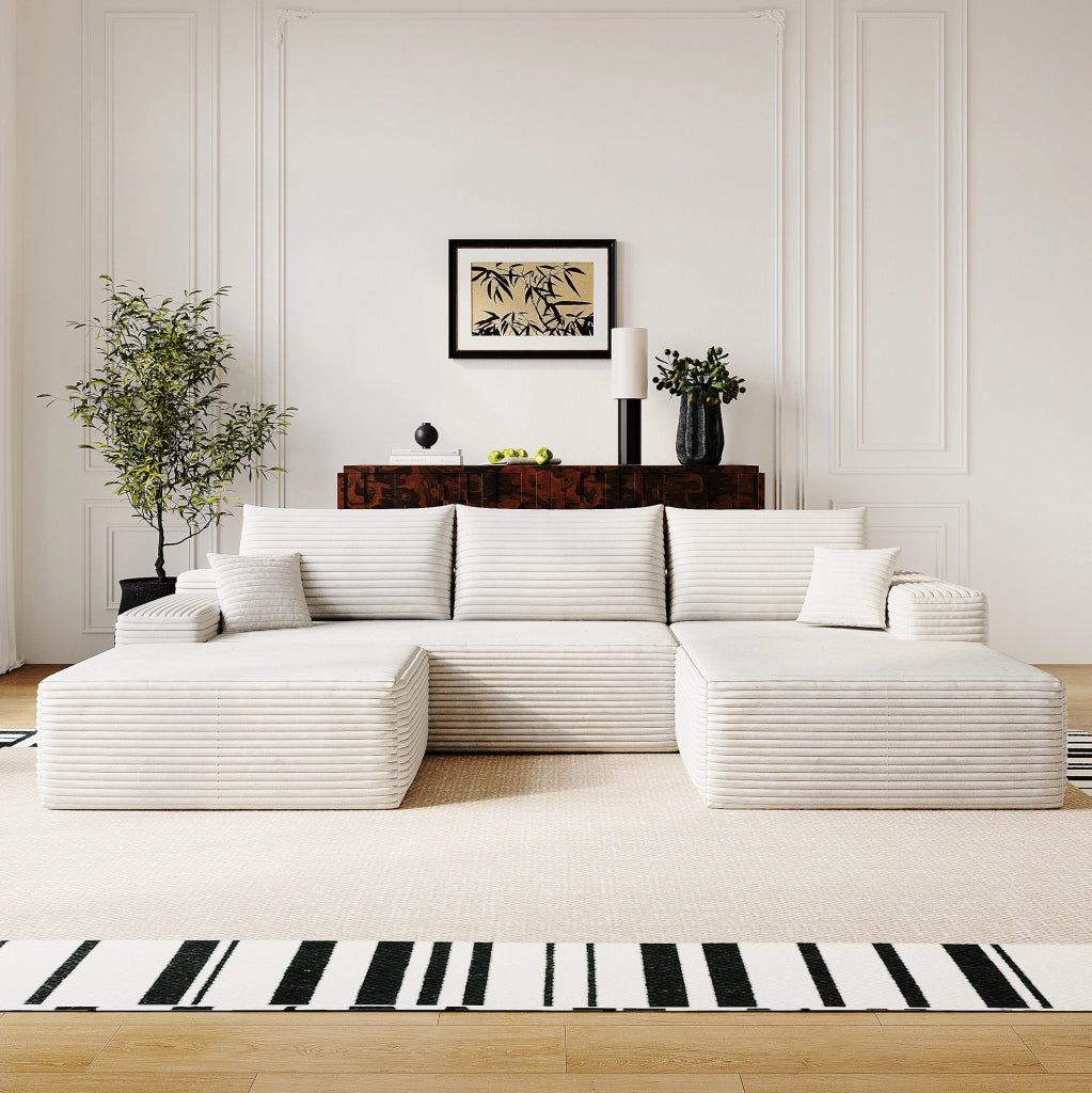 Divano in tessuto a coste 270x175x83 cm con imbottitura in schiuma elastica; bianco