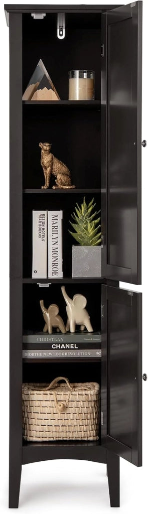 Mobile da bagno alto a 5 livelli, armadio bagno su base con 2 ante, dispositivo antiribaltamento, mobile portaoggetti per cucina, soggiorno, 38 x 38 x 160 cm (marrone)